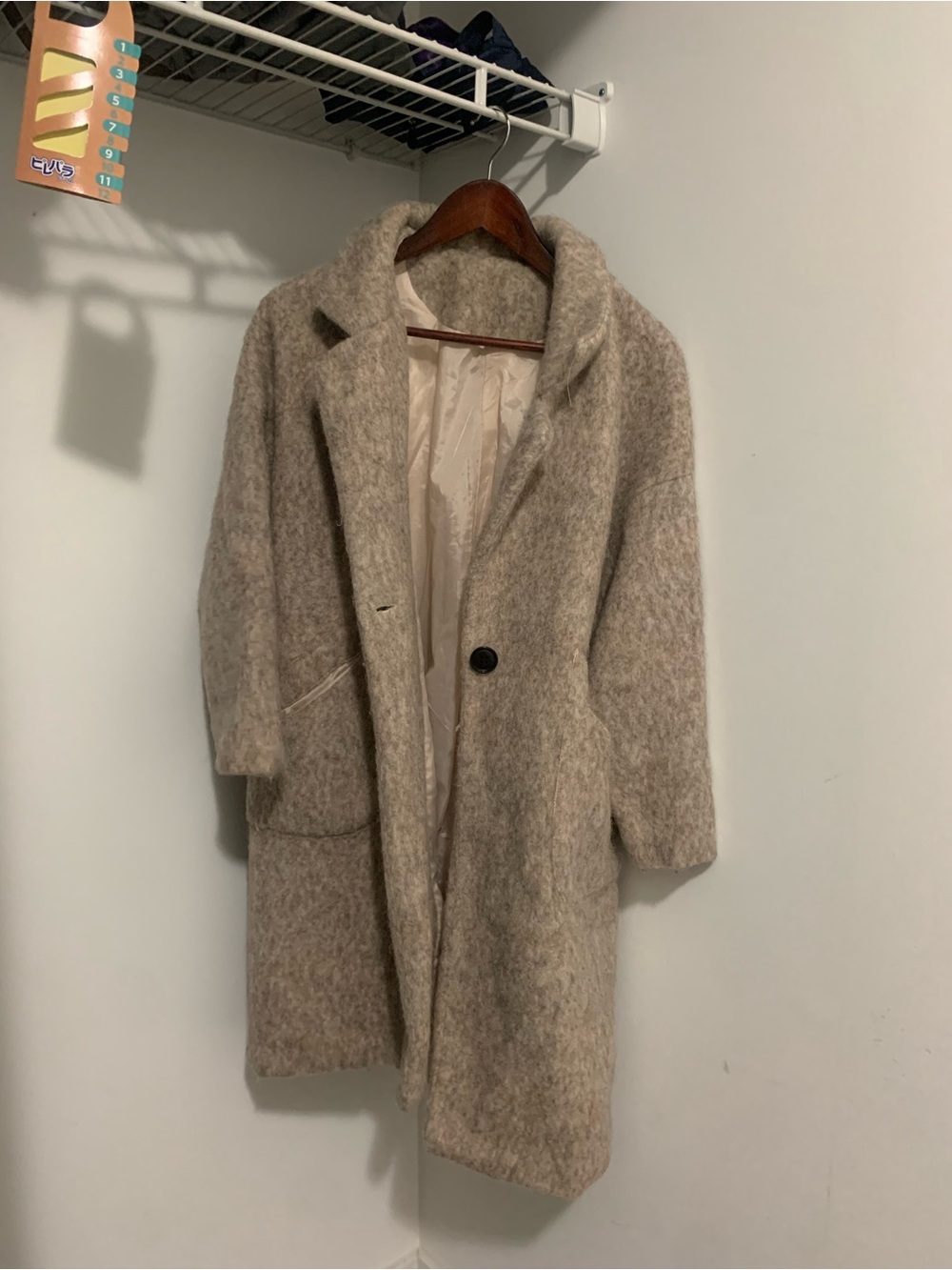 Vintage  (Tag Removed) Beige Wool-Blend Cocoon Coat